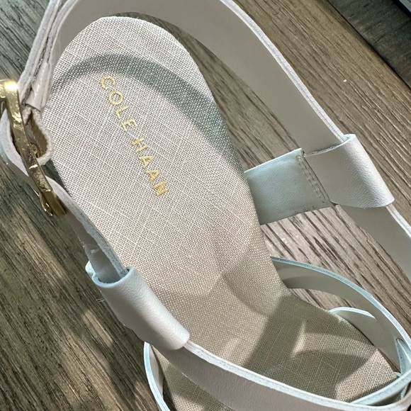 Cole Haan Crystal Leather Wedge Strappy Sandal White Size 6.5 - Picture 5 of 13